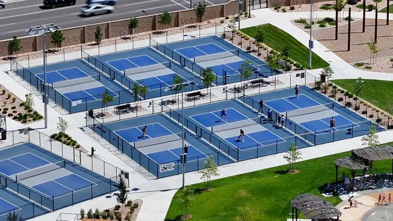 Aerial view of Hillcrest Park pickleball courts.