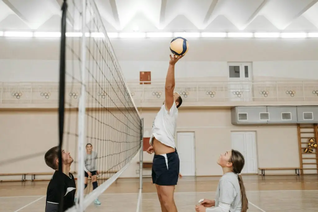 Volleyball game in a fitness center.